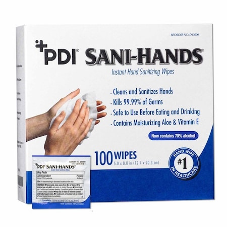 Sani-Hands Hand Sanitizing Wipe Ethyl Alcohol Wipe Individual Packet, 100PK D43600